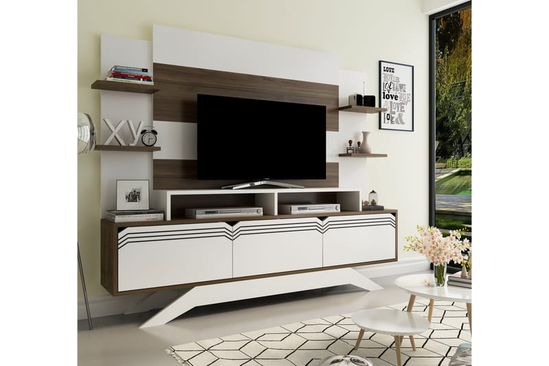 Højde TV-møbels�æt 149 cm - Brun / hvid - Tv-møbelsæt