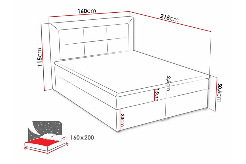Clasic Box Kontinentalseng 160x215 cm - Sort - Kontinentalsenge