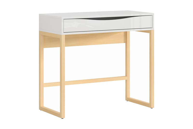 Poria Skrivebord 85 cm med Opbevaring Skuffe - Natur/Hvid Højglans - Skrivebord