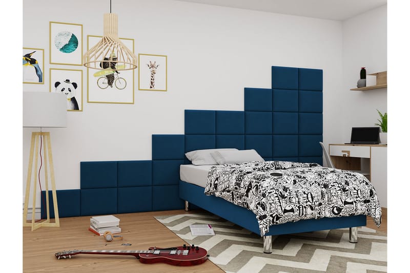 Adeliza Kontinentalseng 80x200 cm+Panel 40 cm - Blå - Komplet sengepakke