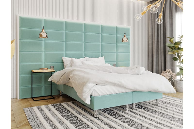 Adeliza Kontinentalseng 140x200 cm+Panel 60 cm - Grøn - Komplet sengepakke