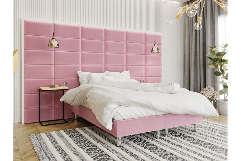 Adeliza Kontinentalseng 180x200 cm+Panel 60 cm - Lyserød - Komplet sengepakke
