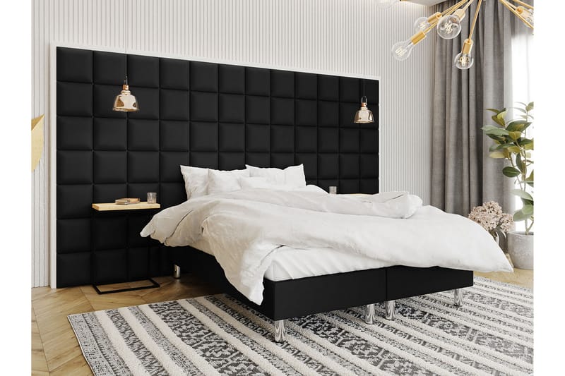 Adeliza Kontinentalseng 180x200 cm+Panel 30 cm - Sort - Komplet sengepakke