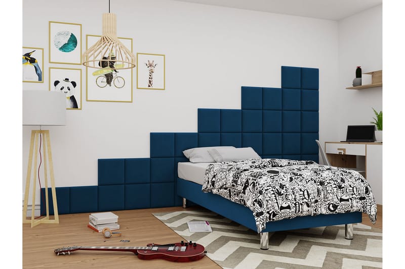 Adeliza Kontinentalseng 90x200 cm+Panel 30 cm - Blå - Komplet sengepakke