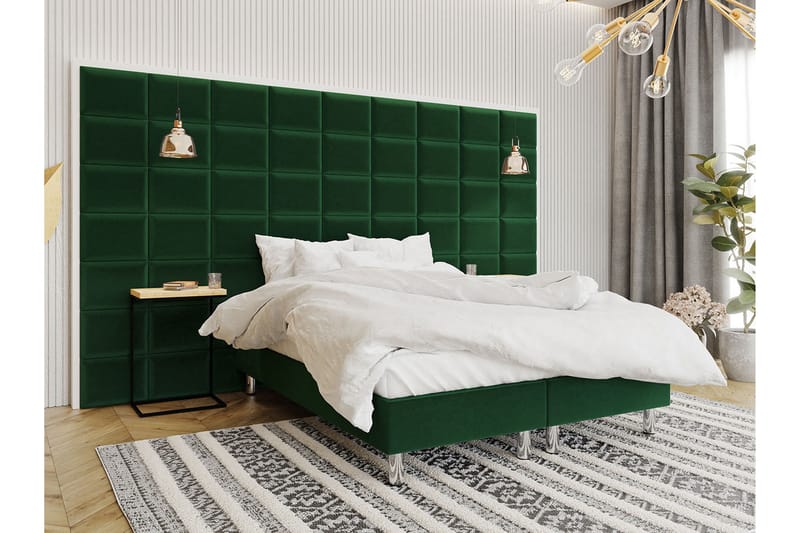 Adeliza Kontinentalseng 160x200 cm+Panel 40 cm - Grøn - Komplet sengepakke