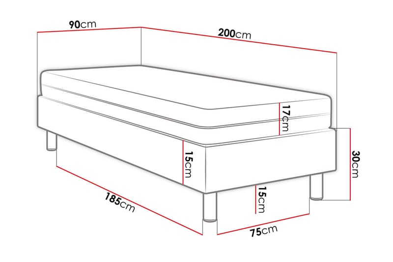 Adeliza Kontinentalseng 90x200 cm+Panel 30 cm - Grå - Komplet sengepakke