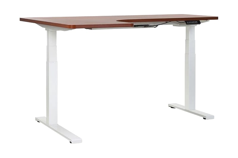 Belluton Hjørneskrivebord 160 cm Venstre Elektrisk Justerbar - Hvid/Træ - hjørneskrivebord