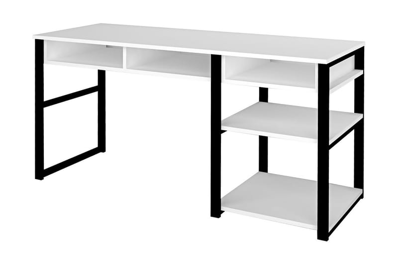 Dengeze Skrivebord 150 cm med Opbevaring 5 Hylder - Hvid/Sort - Skrivebord