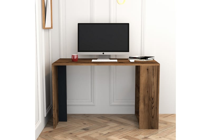 Timiza Skrivebord 120 cm med Opbevaring Hylde - Valnøddebrun/Antracit - Skrivebord