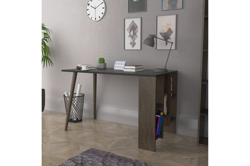 Keachi Hvido Skrivebord 120 cm med Opbevaring Hylder - Antracit/Valnøddebrun - Skrivebord