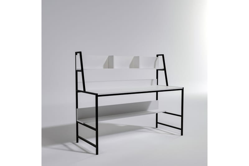 Kalldrun Skrivebord 140 cm med Opbevaring Hylder - Hvid/Sort - Skrivebord