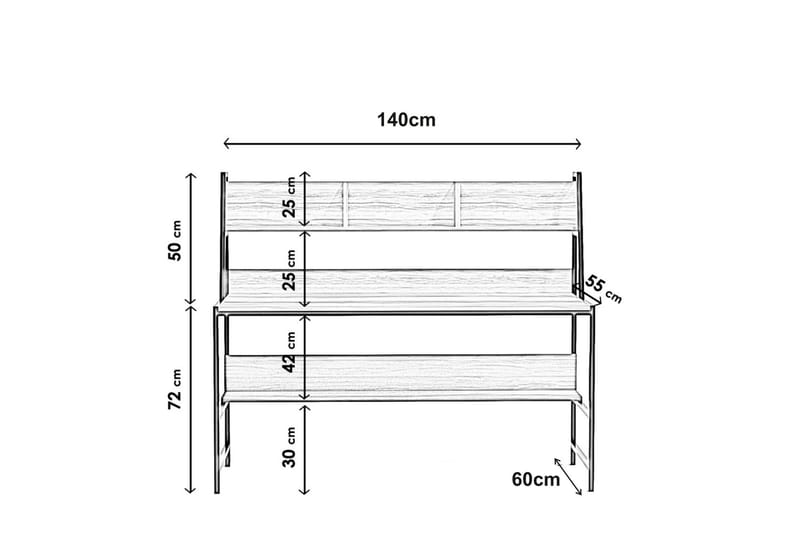Kalldrun Skrivebord 140 cm med Opbevaring Hylder - Hvid/Sort - Skrivebord