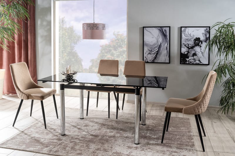 Apiano Spisebordsstol - Velour/Beige/Sort - Spisebordsstole & køkkenstole