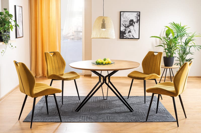 Saiano Spisebordsstol - Velour/Curry/Mat sort - Spisebordsstole & køkkenstole