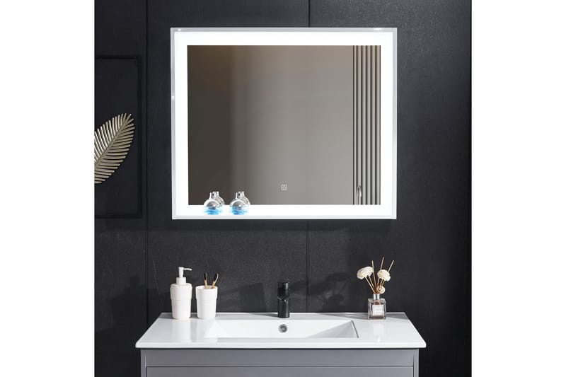 Spejl med indbygget LED-belysning og hyldekant 13x68 cm Hvid - Lyfco - Boligtilbehør - Spejle - Spejl med belysning