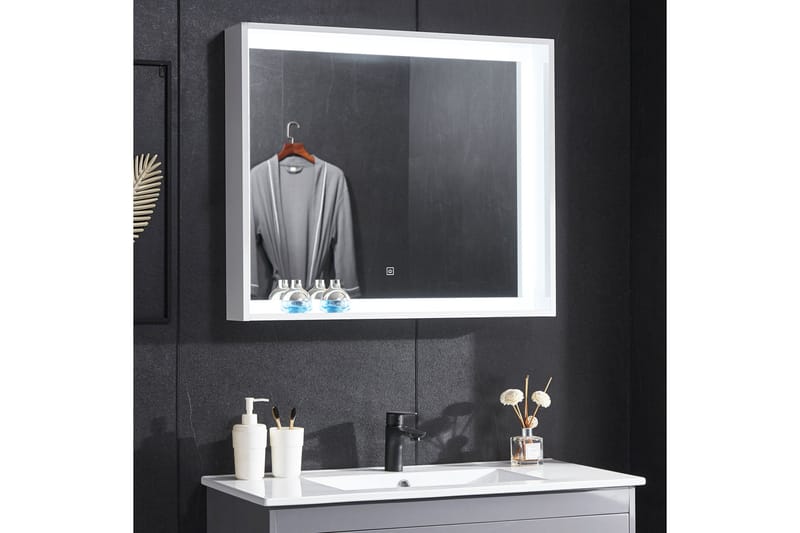 Spejl med indbygget LED-belysning og hyldekant 13x68 cm Hvid - Lyfco - Boligtilbehør - Spejle - Spejl med belysning