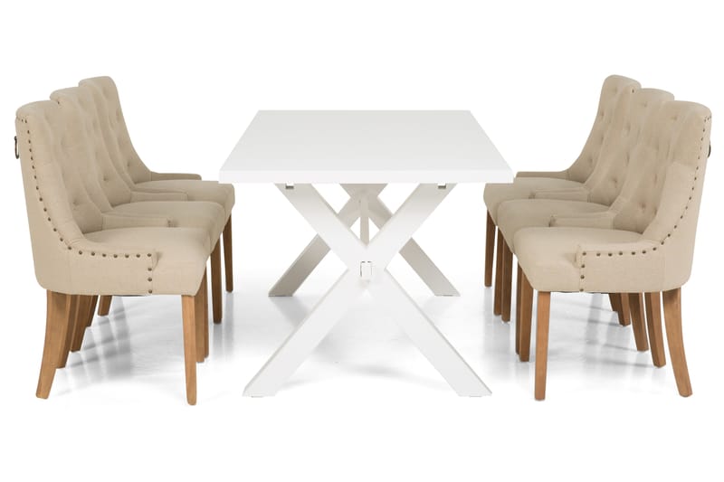 Linnea Spisebordssæt 180 cm Hvidlakeret - 6 Viktoria Stole - Spisebordssæt