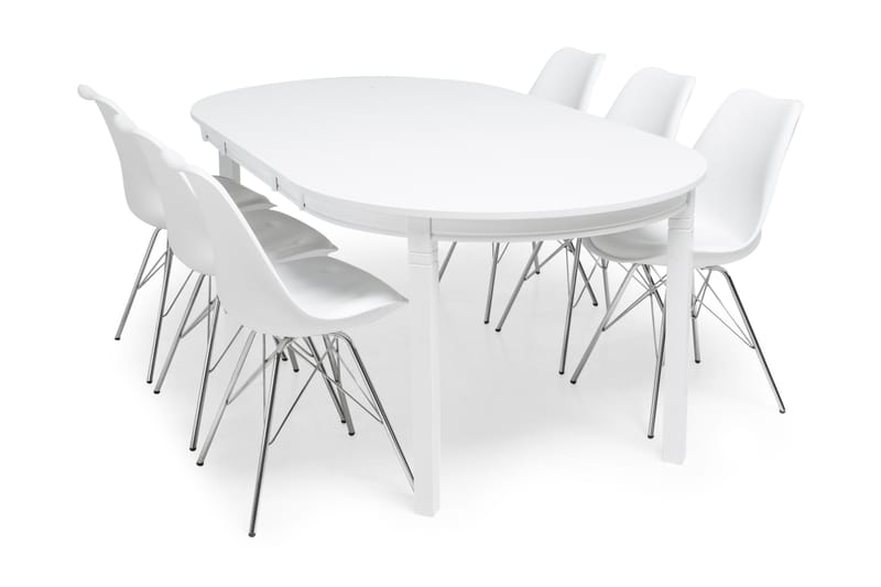 Läckö Spisebordssæt Hvid - 6 Shell Stole Hvid/Forkromet - Spisebordssæt