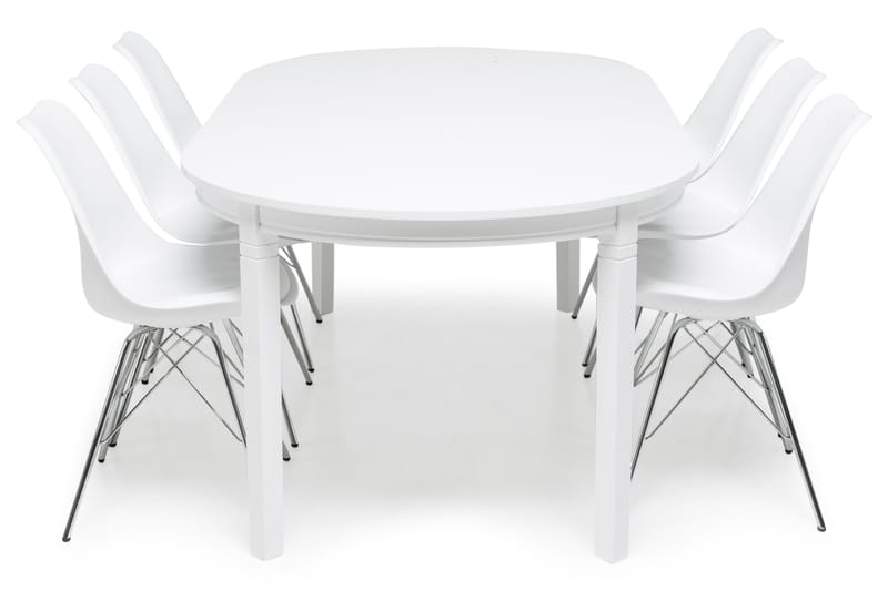 Läckö Spisebordssæt Hvid - 6 Shell Stole Hvid/Forkromet - Spisebordssæt