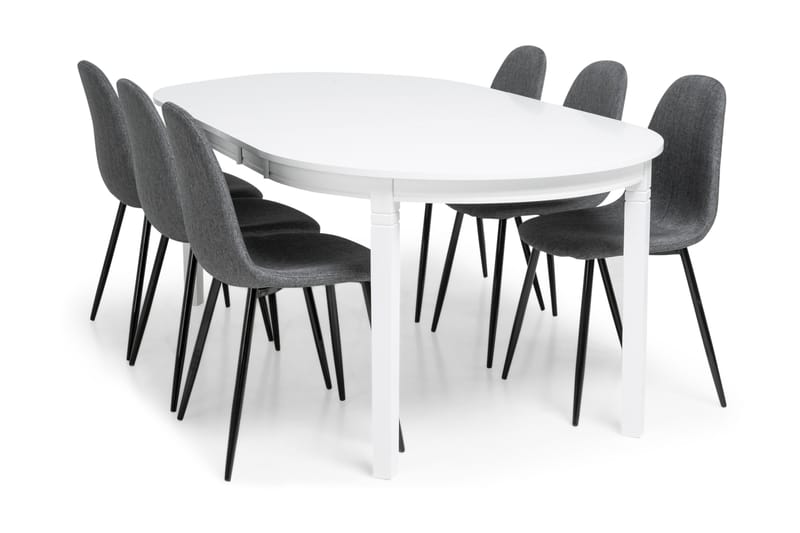 Läckö Spisebordssæt med 6 Nibe Stole - Hvid/Grå/Sort - Spisebordssæt