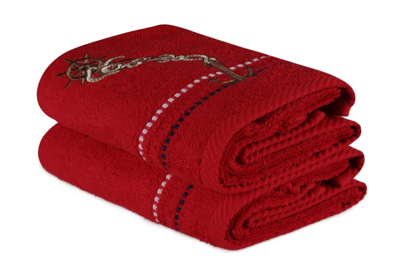 Hobby Håndklæde 50x90 cm 2-pak - Rød/Mørkeblå/Hvid/Beige - Håndklæder
