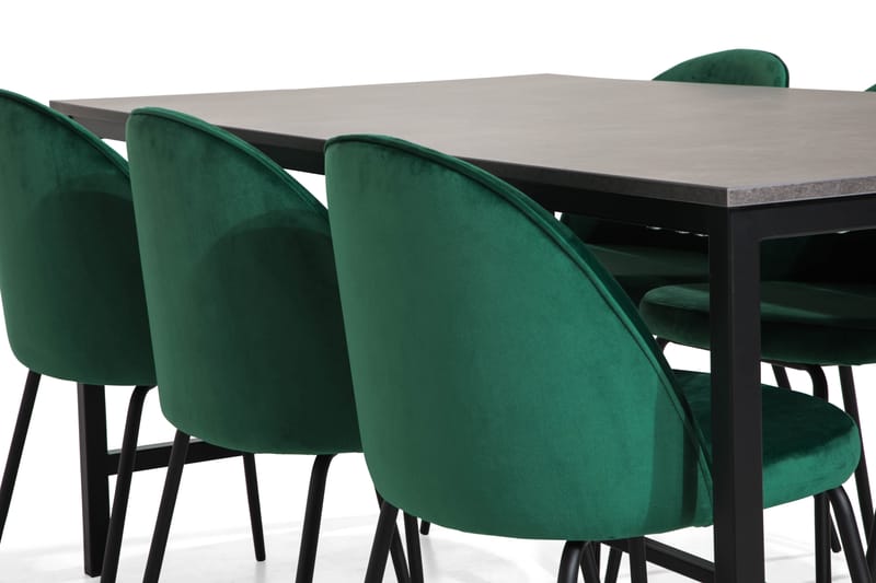 Benita Spisebordssæt 180 med 6 Felipe Stol Velour - Beton/Grøn/Sorte Ben - Spisebordssæt