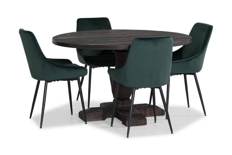 Dijon Spisebordssæt 130 cm Rund med 4 Alsarp Stol - Vintage Alm/Grøn - Spisebordssæt