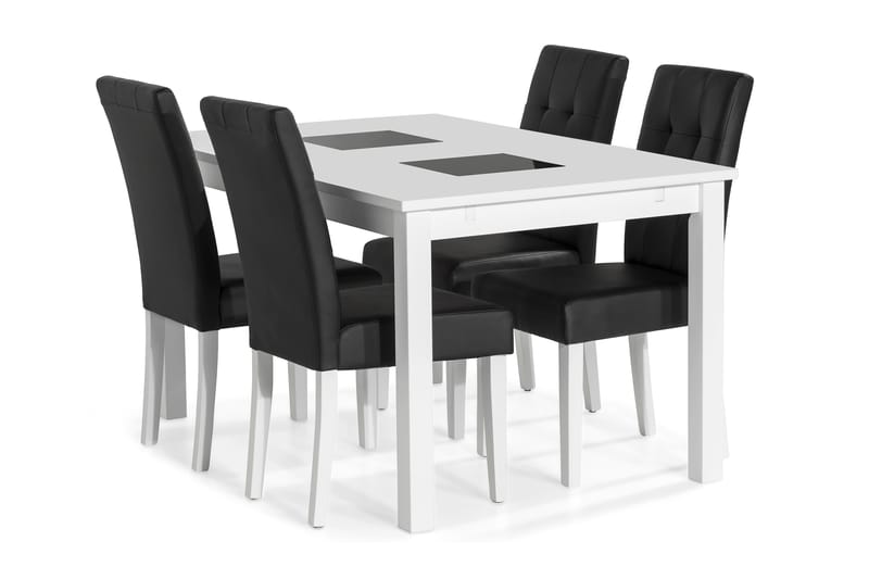 Jasmin Udvideligt Spisebordssæt 140 cm med 4 Viktor Stole - Hvid/Sort PU/Hvid - Spisebordssæt