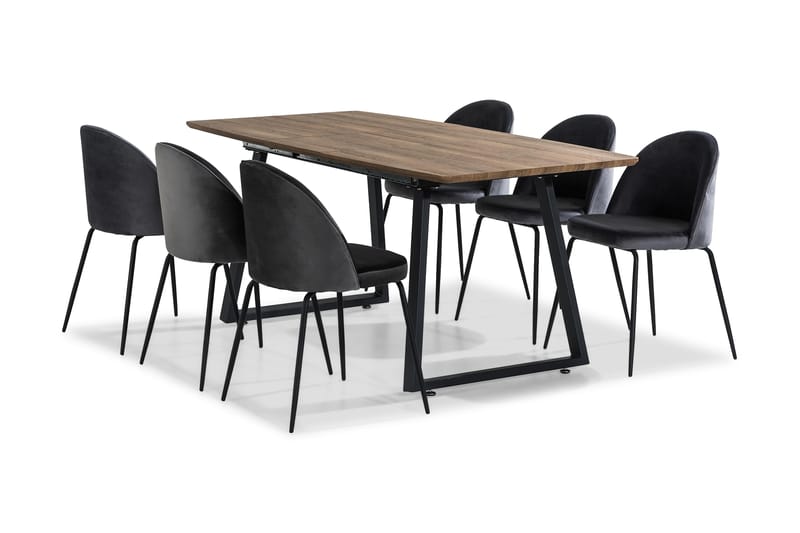 Marcelen Udvideligt Spisebordssæt 140 cm med 6 Felipe Stol - Brun/Grå/Sort - Spisebordssæt
