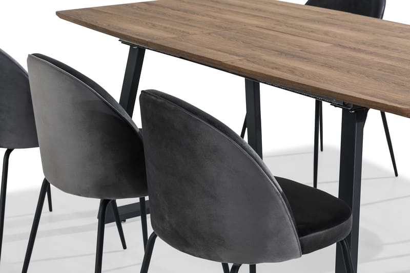 Marcelen Udvideligt Spisebordssæt 140 cm med 6 Felipe Stol - Brun/Grå/Sort - Spisebordssæt