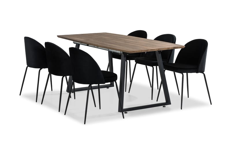 Marcelen Udvideligt Spisebordssæt 140 cm med 6 Felipe Stol - Brun/Sort - Spisebordssæt