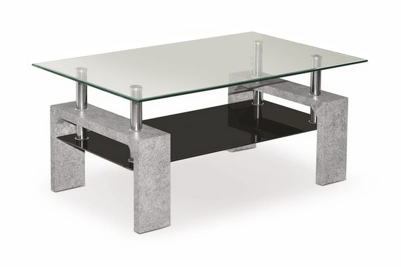Diana Sofabord 100 cm med Opbevaring Hylde - Glas/Sort/Grå - Sofabord