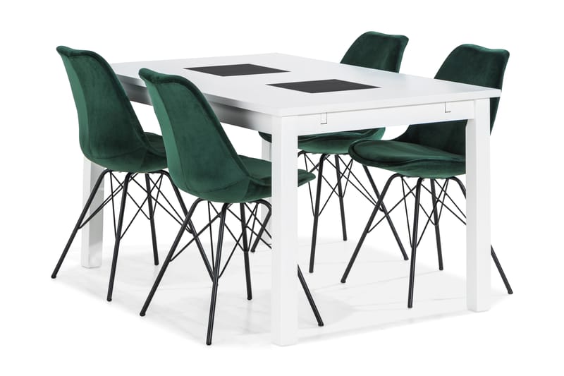 Jasmin Spisebordssæt 140 cm med 4 Shell Stol Velour - Hvid/Rød - Spisebordssæt