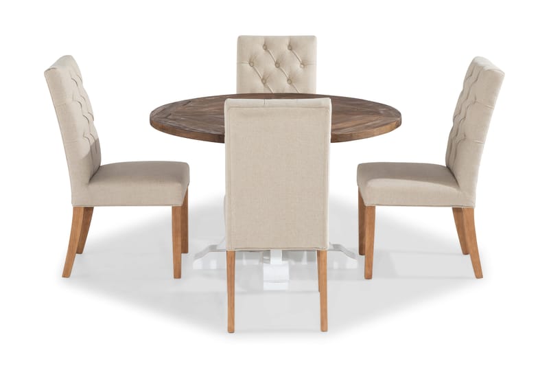 Lyon Spisebordssæt Rund med 4 st Jenny Spisestol - Træ/Hvid/Beige - Spisebordssæt