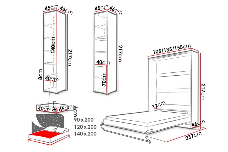 Concept Pro Soveværelsessæt Skabsseng - Hvid Højglans - Møbelsæt til soveværelse