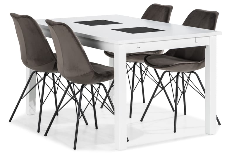 Jasmin Spisebordssæt 140 cm med 4 Shell Stol Velour - Sort - Spisebordssæt