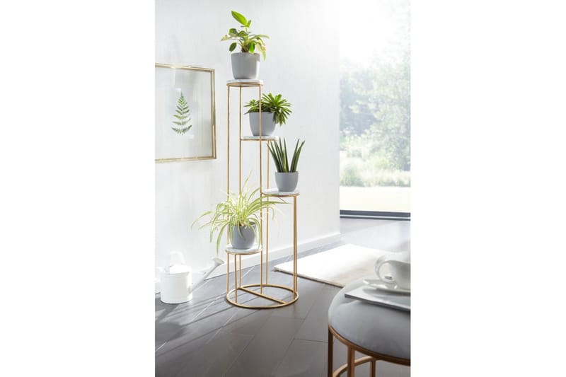 Reol Wohnling Ægte marmortop blomster stand gylden metalbase moderne - Boligtilbehør - Krukker