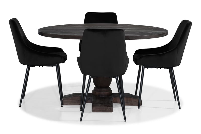 Dijon Spisebordssæt 130 cm Rund med 4 Alsarp Stol - Vintage Alm/Sort - Spisebordssæt