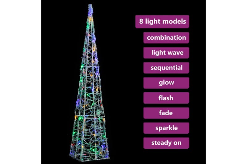 dekorativ LED-lyskegle 90 cm akryl flerfarvet - Øvrig julebelysning