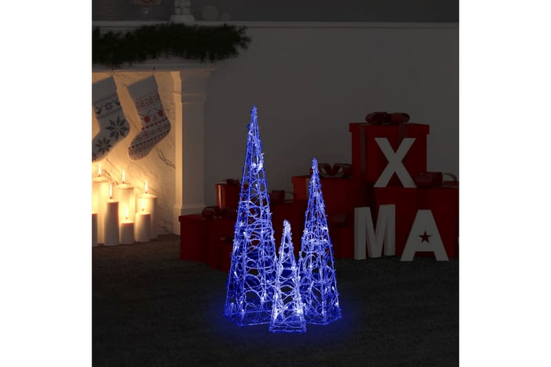 dekorativt LED-lyskeglesæt 30/45/60 cm akryl blå - Øvrig julebelysning