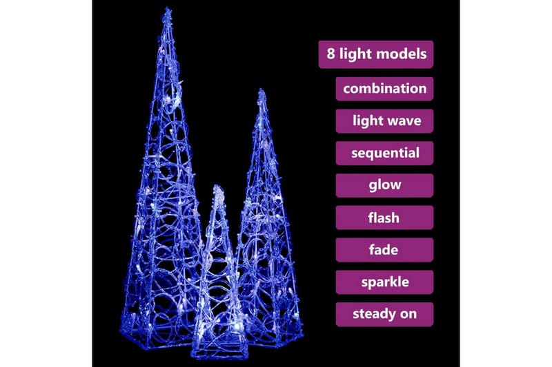dekorativt LED-lyskeglesæt 30/45/60 cm akryl blå - Øvrig julebelysning