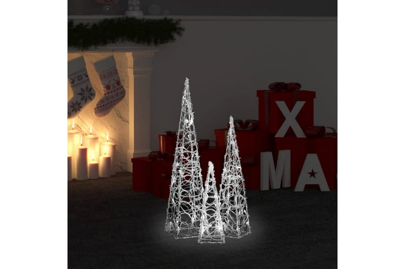 dekorativt LED-lyskeglesæt 30/45/60 cm akryl kold hvid - Øvrig julebelysning