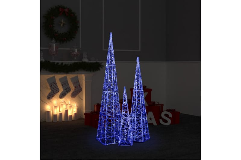 dekorativt LED-lyskeglesæt 60/90/120 cm akryl blå - Øvrig julebelysning
