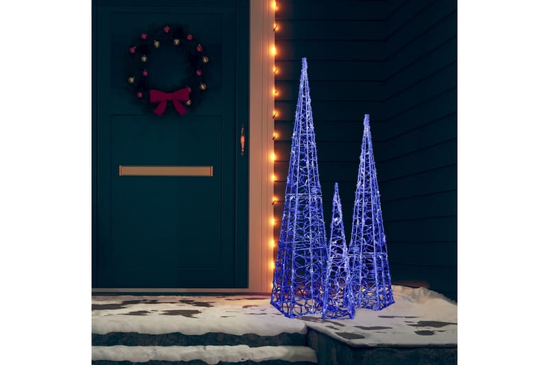 dekorativt LED-lyskeglesæt 60/90/120 cm akryl blå - Øvrig julebelysning