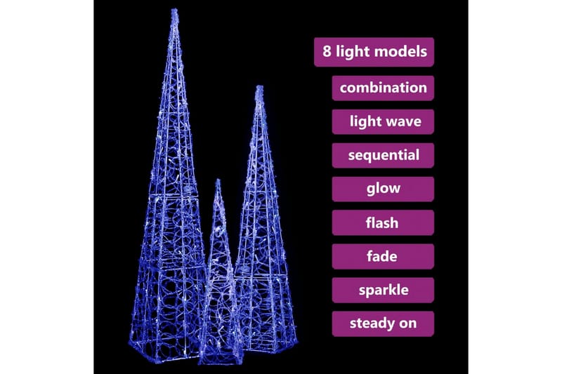 dekorativt LED-lyskeglesæt 60/90/120 cm akryl blå - Øvrig julebelysning