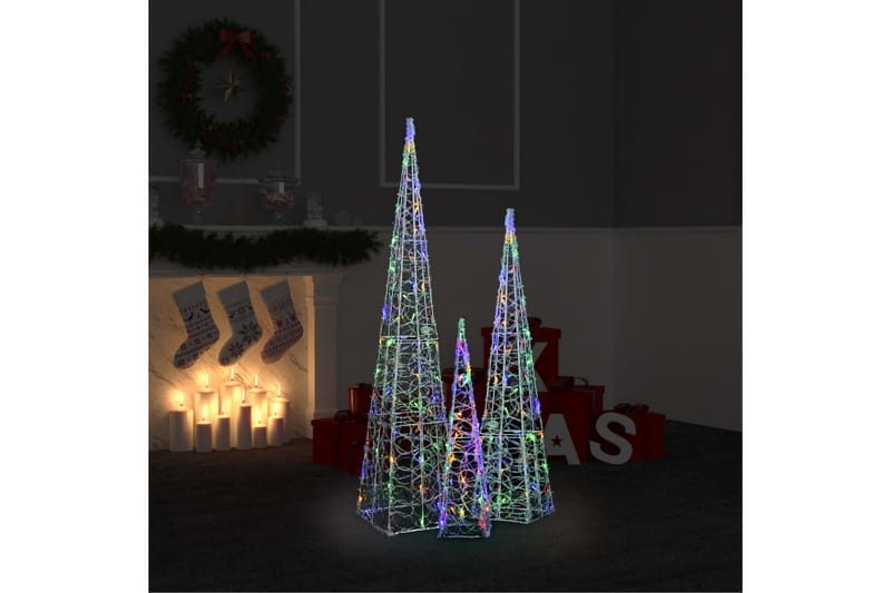 dekorativt LED-lyskeglesæt 60/90/120 cm akryl flerfarvet - Øvrig julebelysning