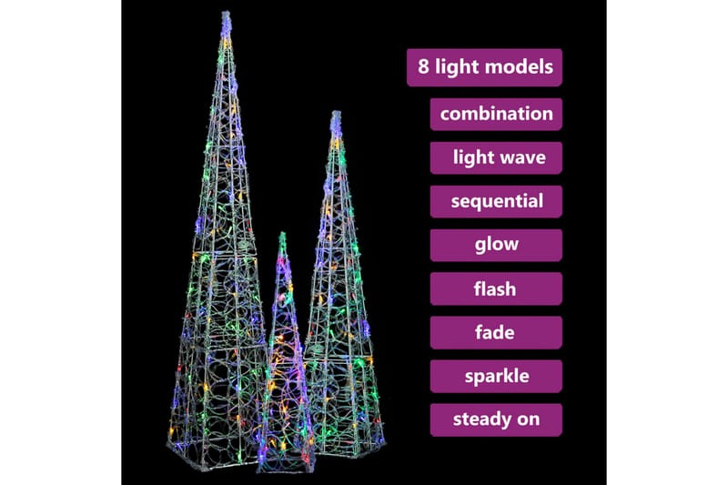 dekorativt LED-lyskeglesæt 60/90/120 cm akryl flerfarvet - Øvrig julebelysning