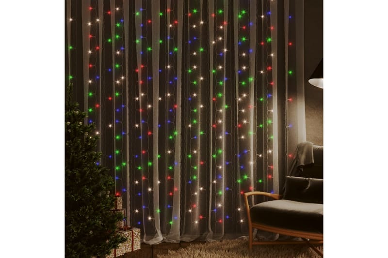LED-lysgardin 3x3 m 300 LED'er 8 funktioner flerfarvet - Grå - Øvrig julebelysning