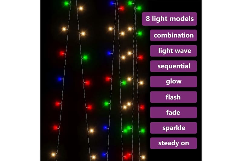 LED-lysgardin 3x3 m 300 LED'er 8 funktioner flerfarvet - Grå - Øvrig julebelysning