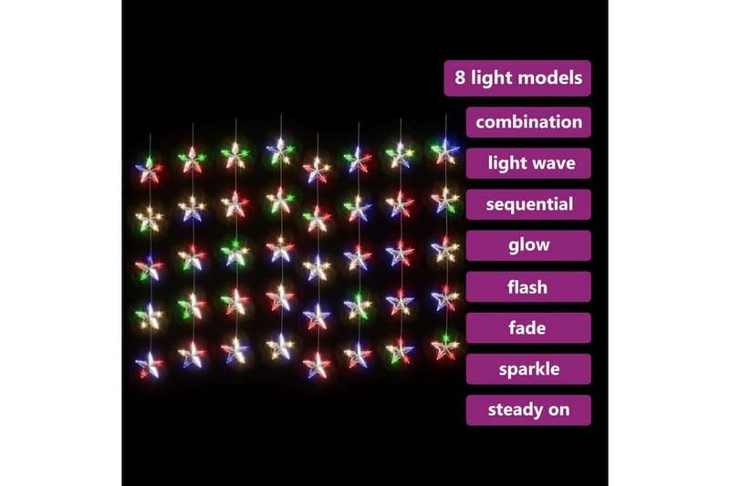 LED-lysgardin m. stjerner 200 LED'er 8 funktioner farverigt - Grå - Øvrig julebelysning